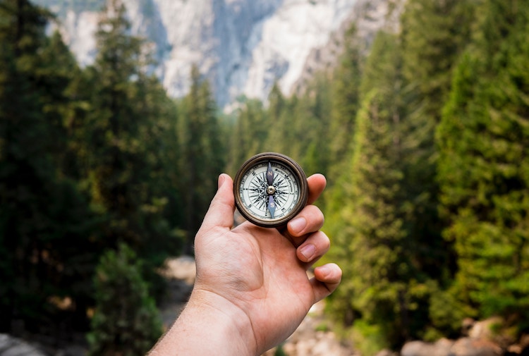 Person holding a compass